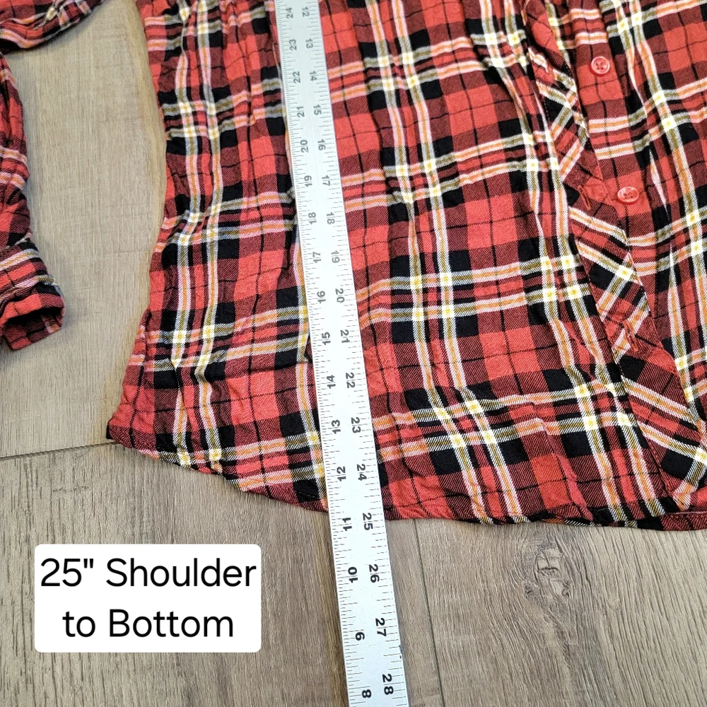 Time‎ & Tru Orange Plaid Flannel Button Up Long Sleeve Roll Tab Size XXL 2XL